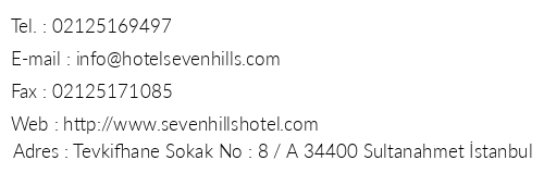 Seven Hills Hotel telefon numaralar, faks, e-mail, posta adresi ve iletiim bilgileri